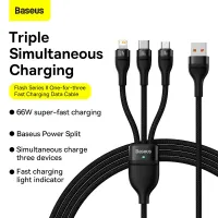 

                                    Baseus Flash Series Ⅱ One-for-three Fast Charging Data Cable USB to M+L+C 66W 1.2m Black