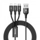 Baseus Rapid Series 3-in-1 Micro+Dual Lightning 3A Cable 1.2 Meter - Black